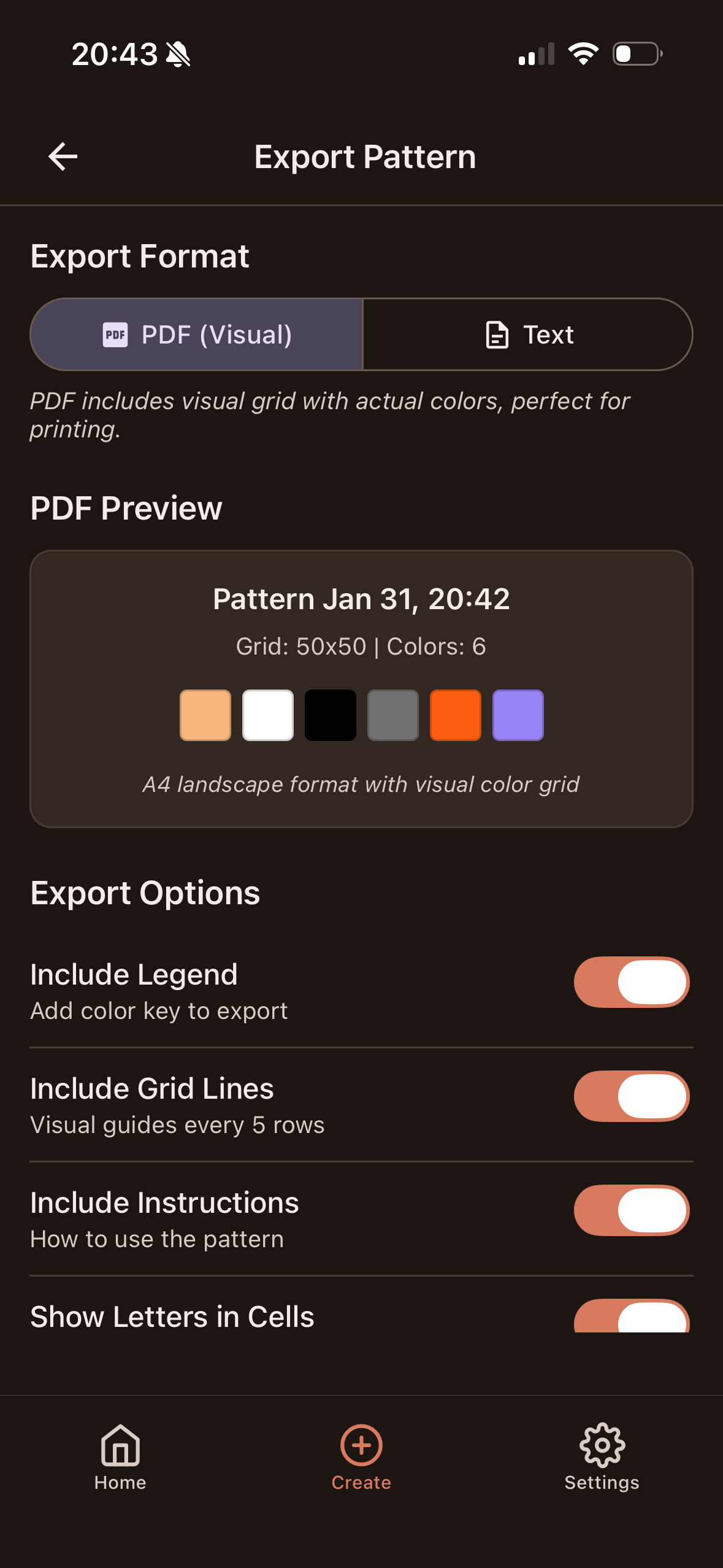 Export pattern to PDF or text